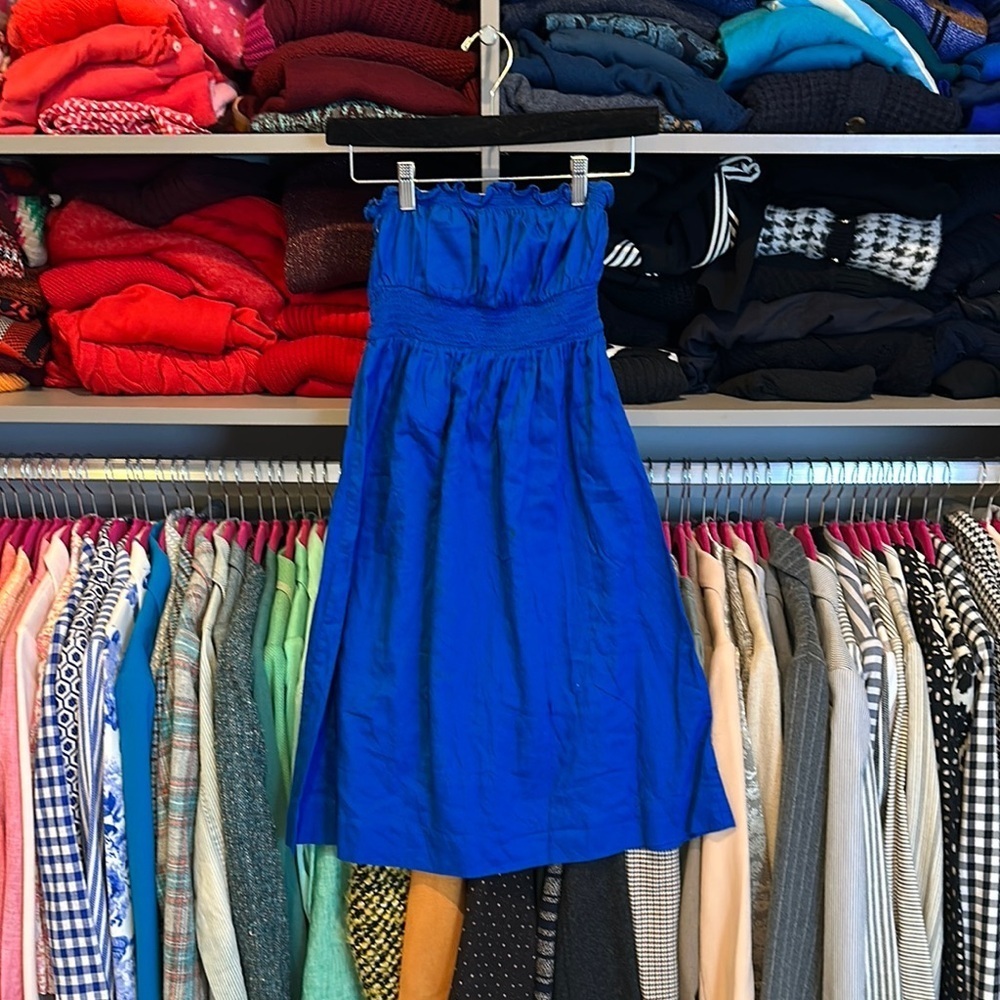 Free People blue strapless smocked waist and back mini dress size 2